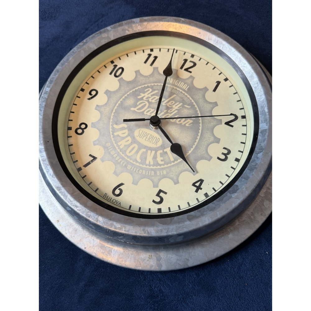 Bulova & Harley Davidson Galvanized Steel Stamped Wall Clock Battery Operated